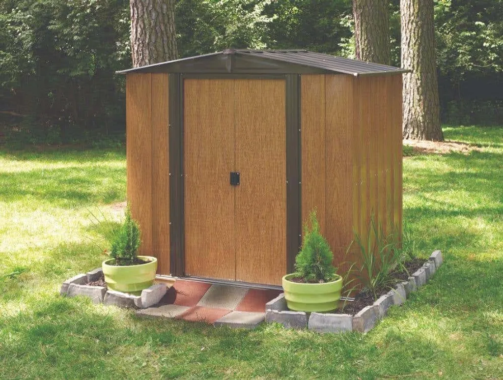 Abri de jardin 2,93 m² Woodlake en métal imitation bois avec double porte