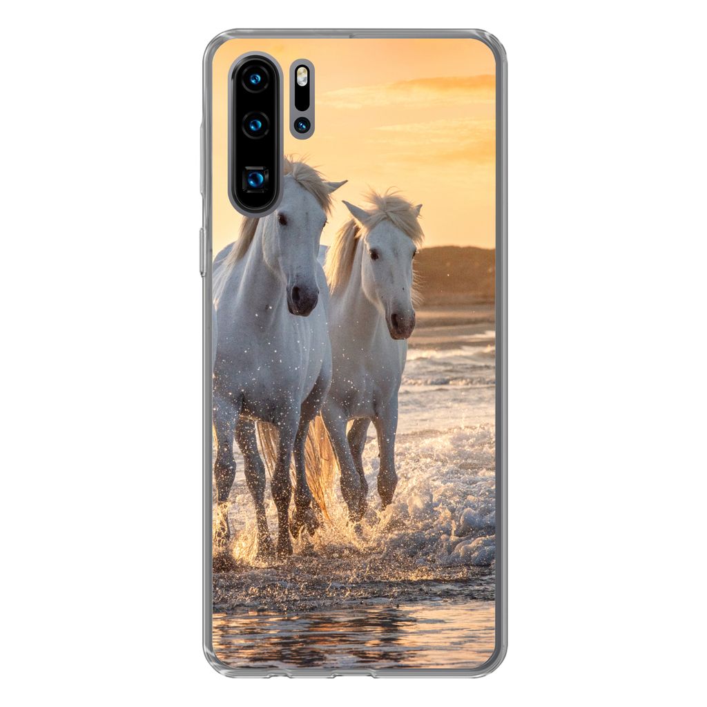 MuchoWow Handyhülle Schutzhülle Hülle für Huawei P30 Pro Pferde - Wasser - Strand - Tiere Silikon Softcase Handy Hülle - Schutzdeckel
