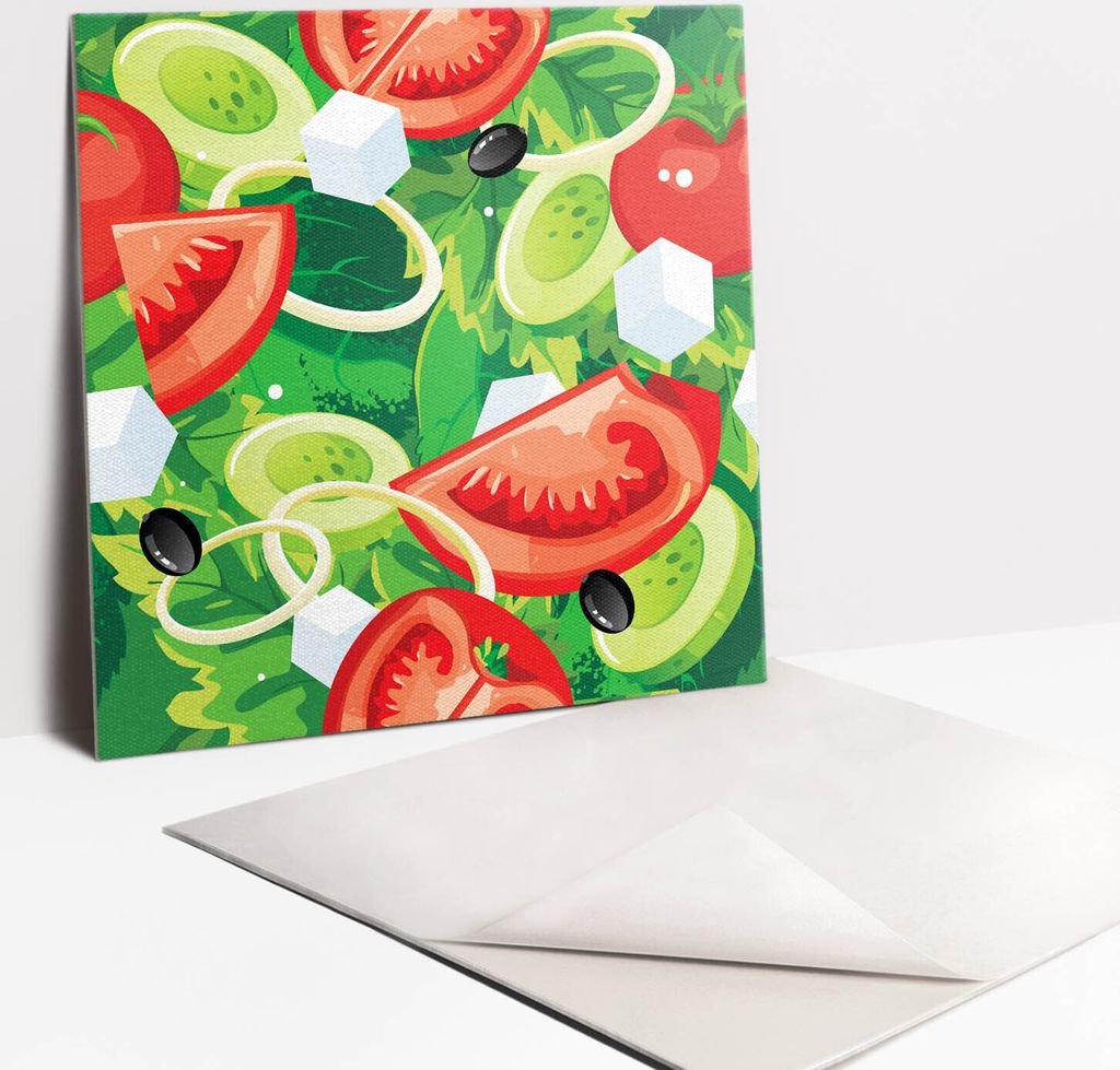 Fliesenaufkleber Set - 9 Stück Selbstklebende PVC Fliesen-Designs - Für Bad und Küche 30 x 30 - Buntes Gemüse