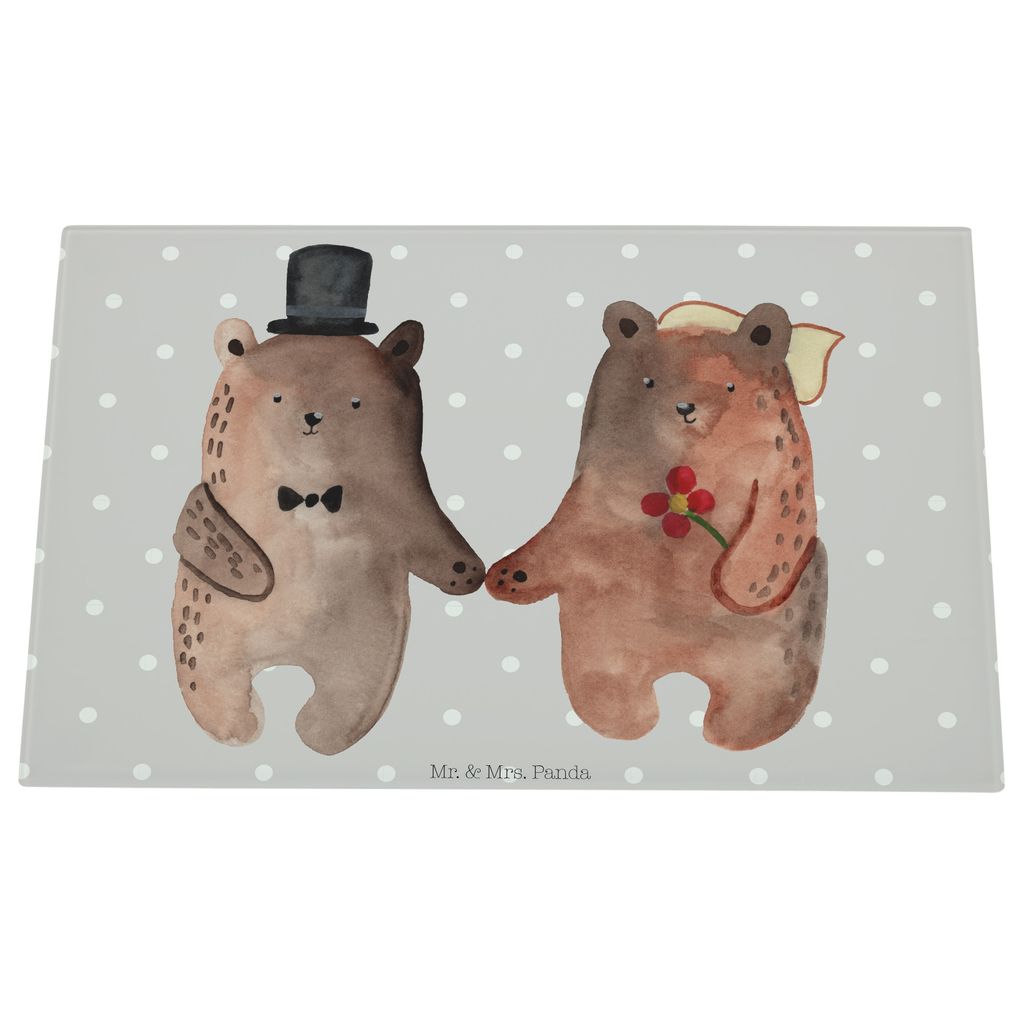 Mr. & Mrs. Panda Schneidebrett Glas Bär Heirat - Grau Pastell - Geschenk, Schneidplatte, Teddy, Verheiratet Heirate Hochzeit Hochzeitsgeschenk Hoc...