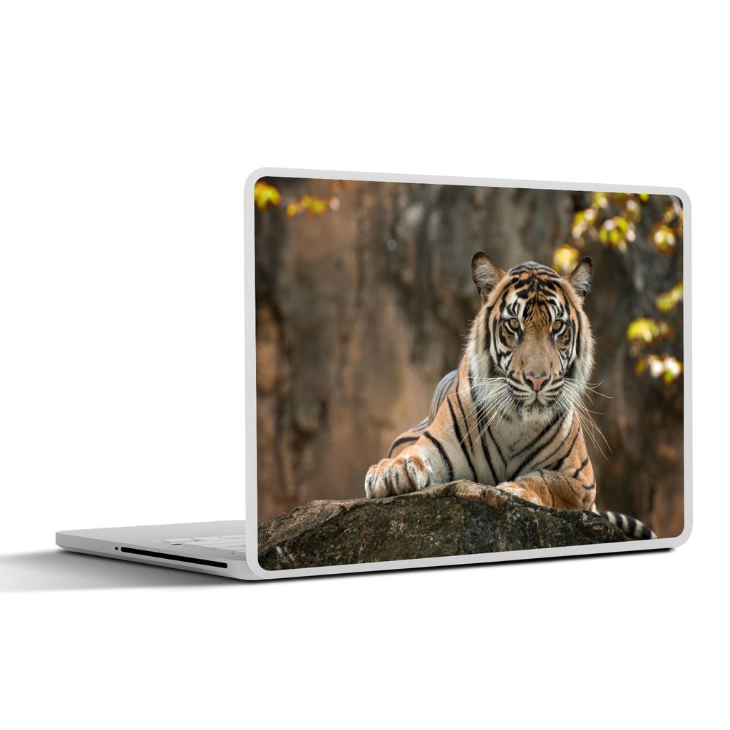 MuchoWow Laptop Aufkleber Sticker Cover Tiger - Felsen - Blätter 30x22 cm - Laptop-Sticker