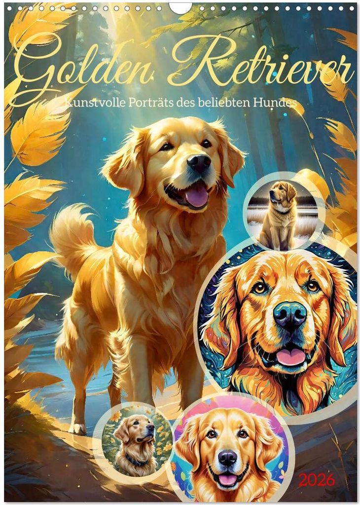 Golden Retriever. Kunstvolle Porträts des beliebten Hundes (Wandkalender 2026 DIN A3 hoch), CALVENDO Monatskalender