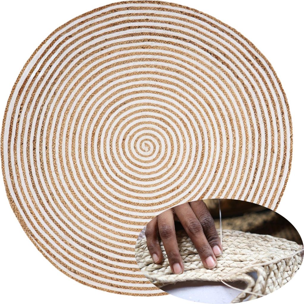 Handgewebter runder Jute Teppich 120 cm Teppich Rocio | Outdoor Teppiche Rund geflochten für Garten oder Balkon | Indoor im Wohnzimmer Kinderzimme...