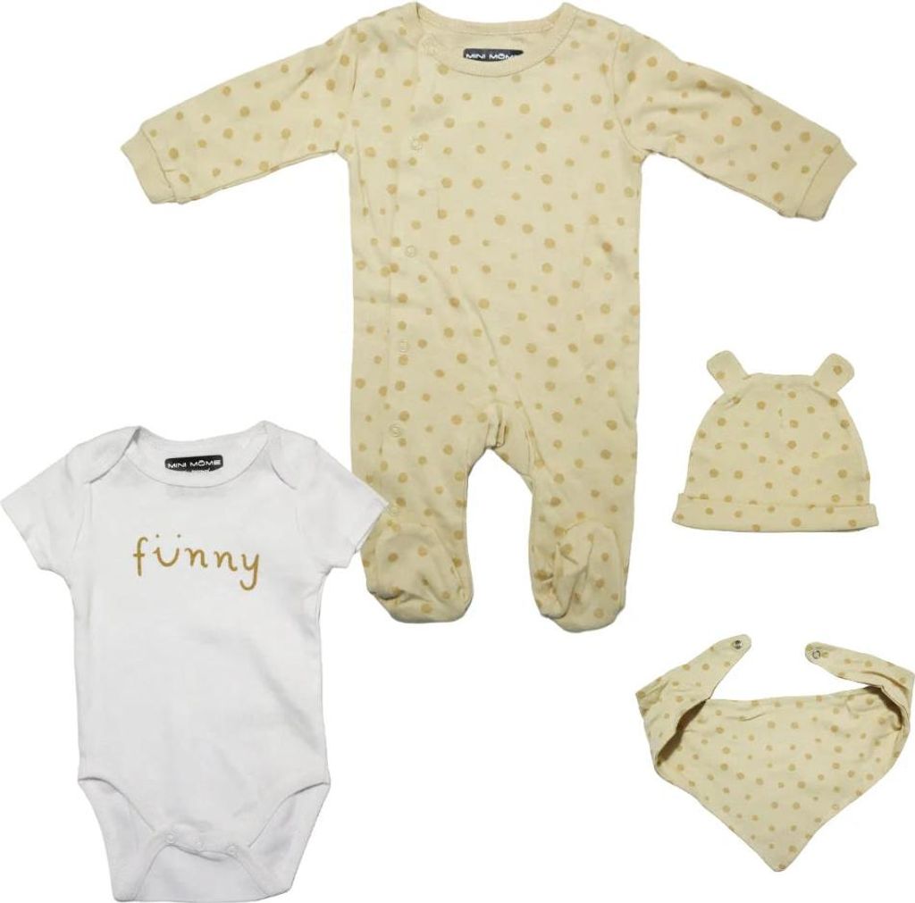 Funny Baby 4 tlg Set Body Strampler Lätzchen Mütze – Mehrfarbig / 62