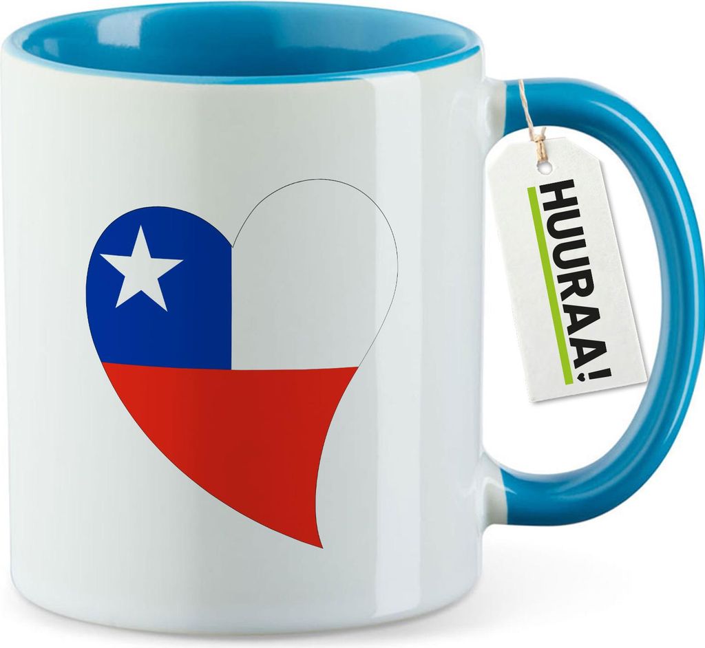 Huuraa Kaffeetasse Chile Flagge Herz 330ml Blau Keramik Kaffeebecher Geschenkidee