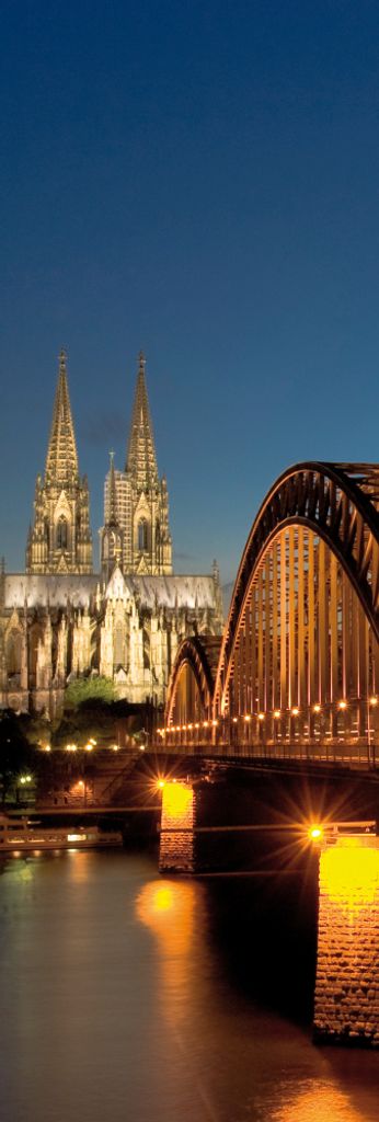 Köln Kunstdruck Bild - Hohenzollernbrücke Und Kölner Dom Bei Nacht (158 x 53 cm)
