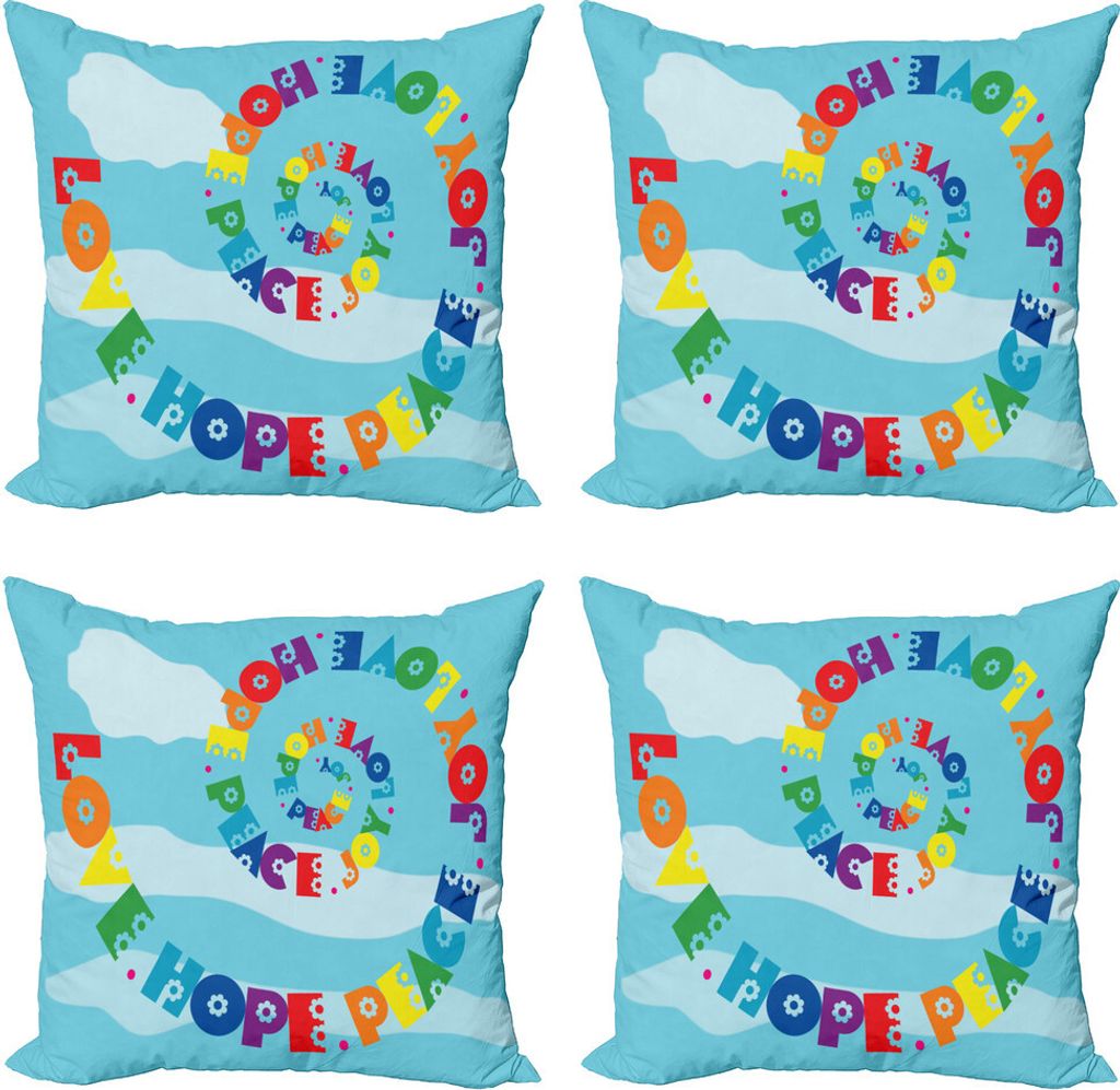ABAKUHAUS Hoffen Kissenbezug Set (4 Stück), Liebe-Hoffnungs-Friedensfreude Wörter, Moderner Doppelseitiger Digitaldruck, 40 cm x 40 cm, Mehrfarbig