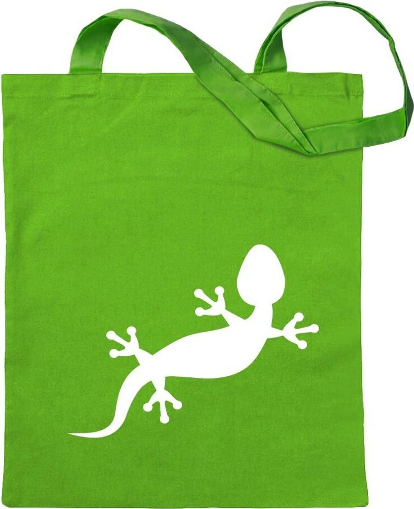 Kiwistar - Baumwolltasche - hellgrün - Gecko Motiv 2 - Tragetasche Stoffbeutel Umhängetasche langer Henkel