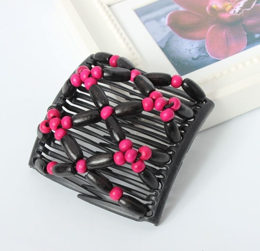 Trend African Hairclip Haarklammer Haarkamm Blüten Holzdesign Pink