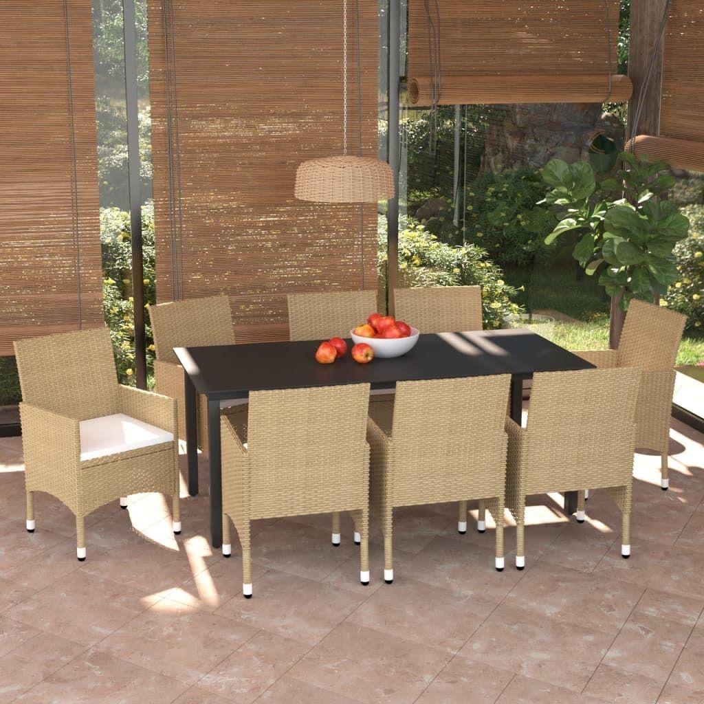The Living Store 9-tlg. Garten-Essgruppe mit Kissen Poly Rattan Beige