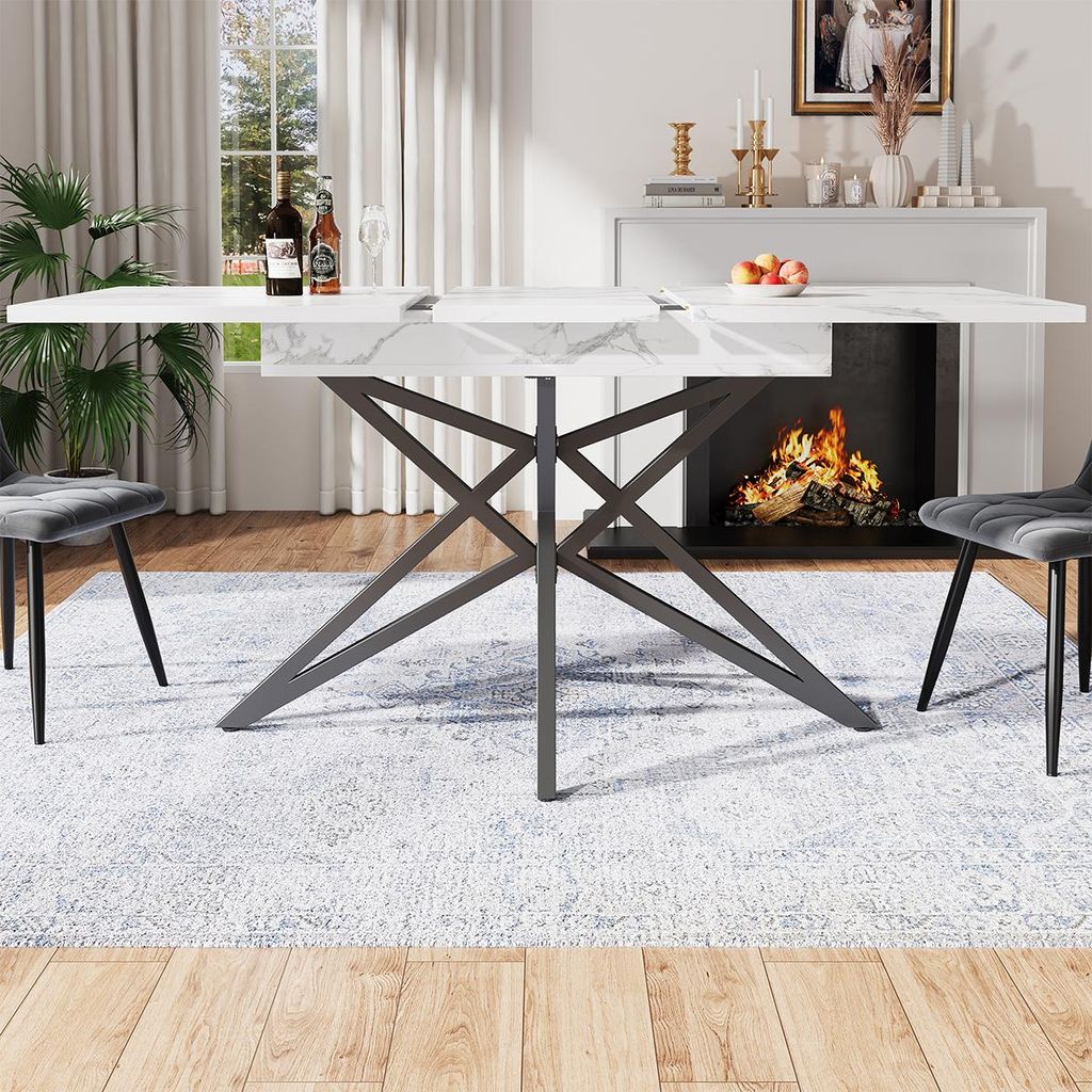 Esstisch Tischplatte aus Walnussholz/Marmorimitat Ausziehbarer Esszimmertisch Küchentisch 120 (160) x 80 cm