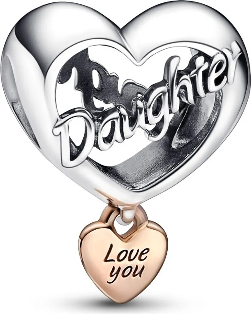 Cadeau Fille Pandora Charm Cœur Message d'Amour Argent et Doré Rose