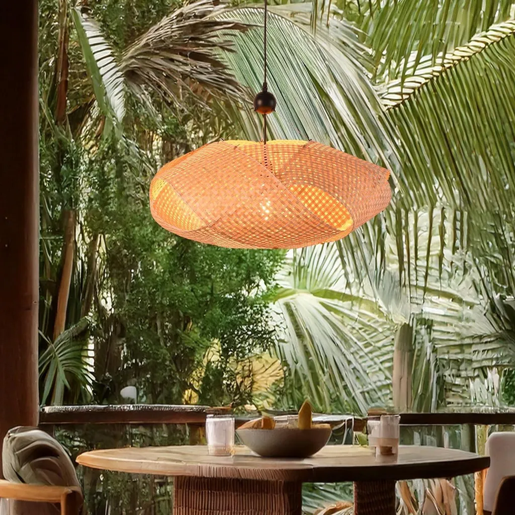 Suspension salon osier noir Ø61 cm éclairage salle à manger boho