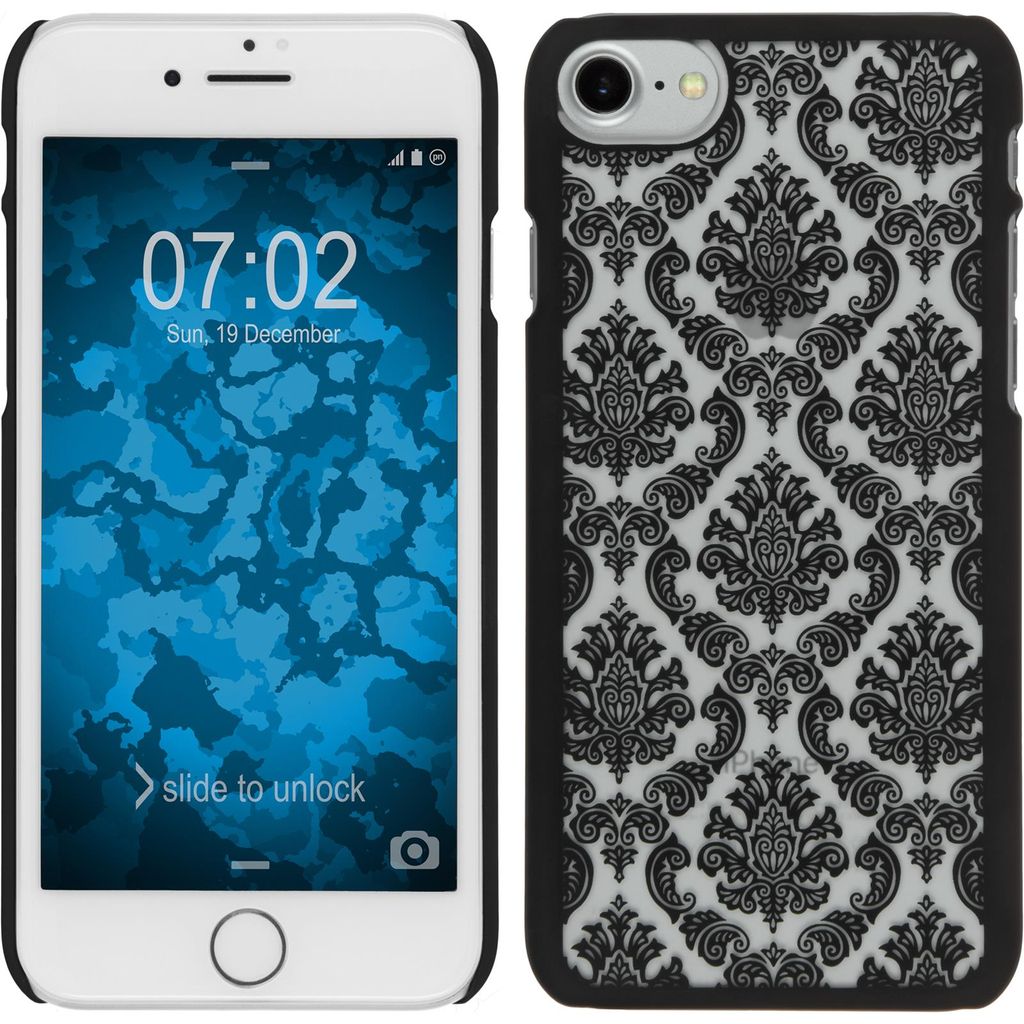PhoneNatic Case kompatibel mit Apple iPhone 7 / 8 / SE 2020 - Hülle schwarz Damask Hard-case + 2 Schutzfolien