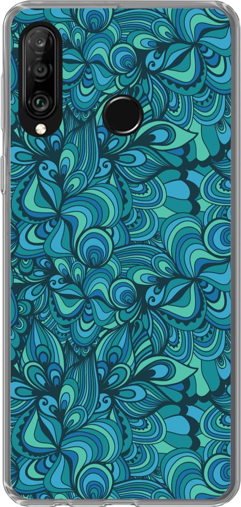 MuchoWow Handyhülle Schutzhülle Hülle für Telefoonhoesje Huawei P30 Lite Design - Vintage - Blau - Türkis Silikon Softcase Handy Hülle - Ha...
