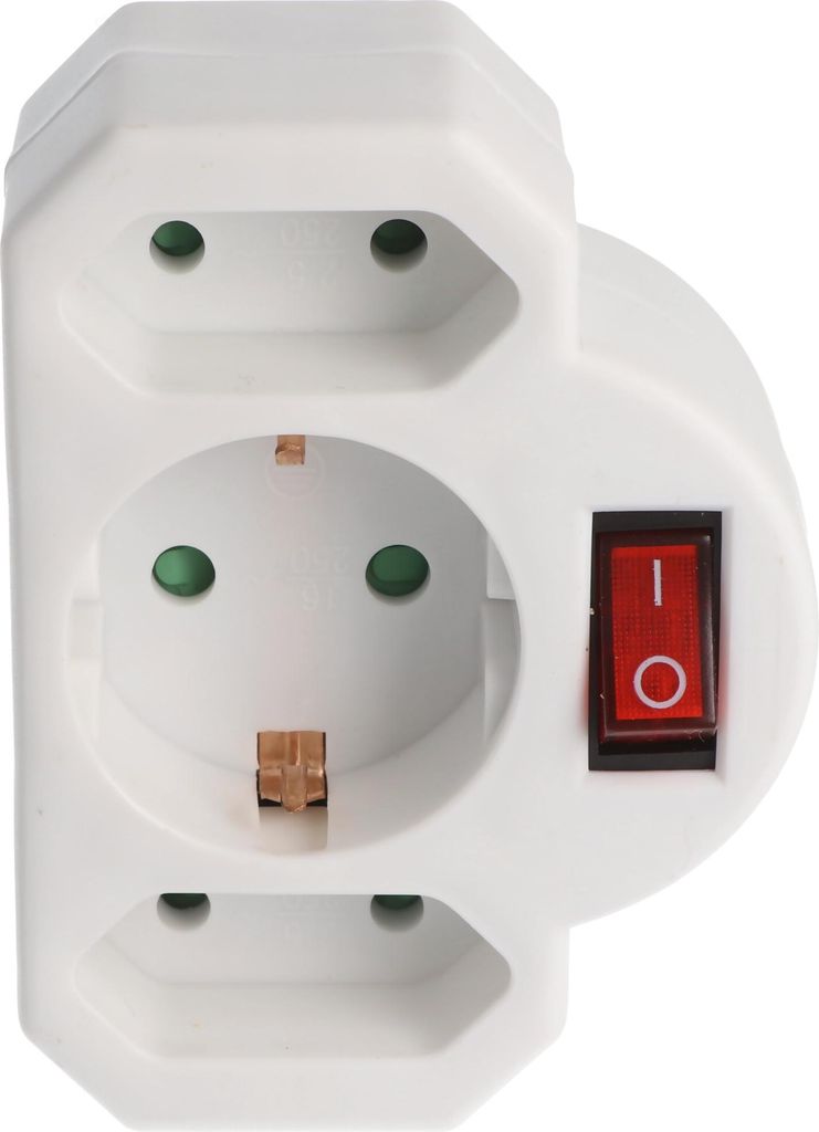 Multistecker 2x Euro und 1x Schutzkontakt weiß mit Schalter