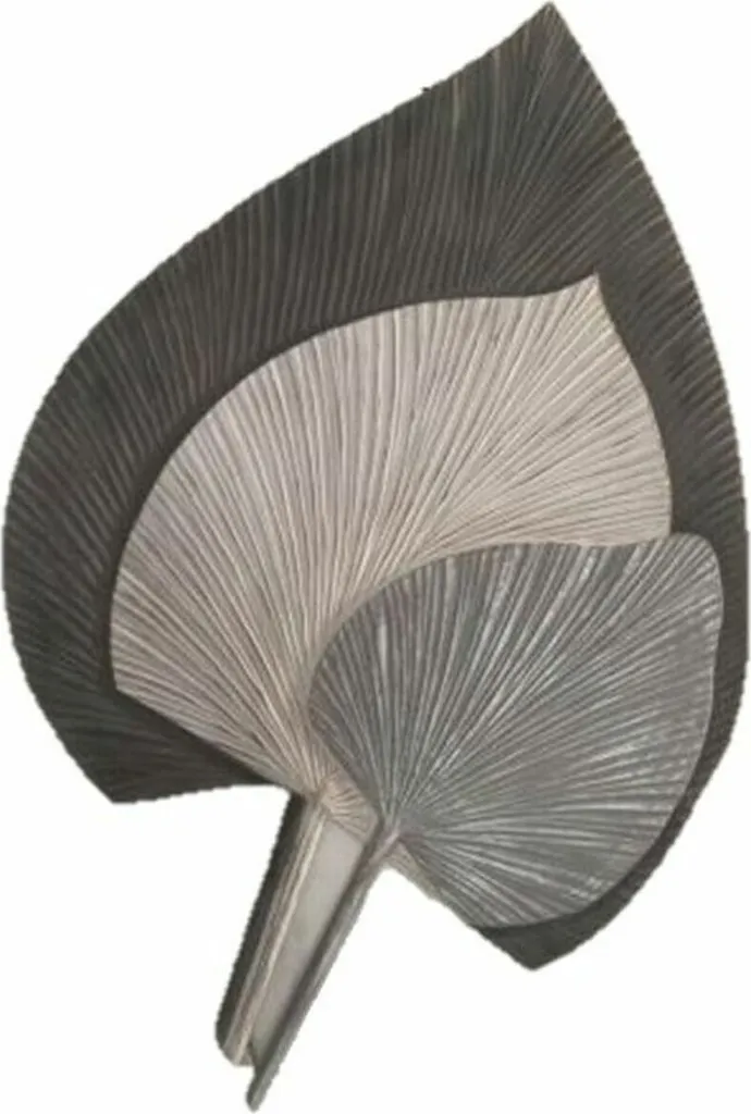 Décoration Murale en Bois MDF Gris motif Feuille 59x91cm Verticale