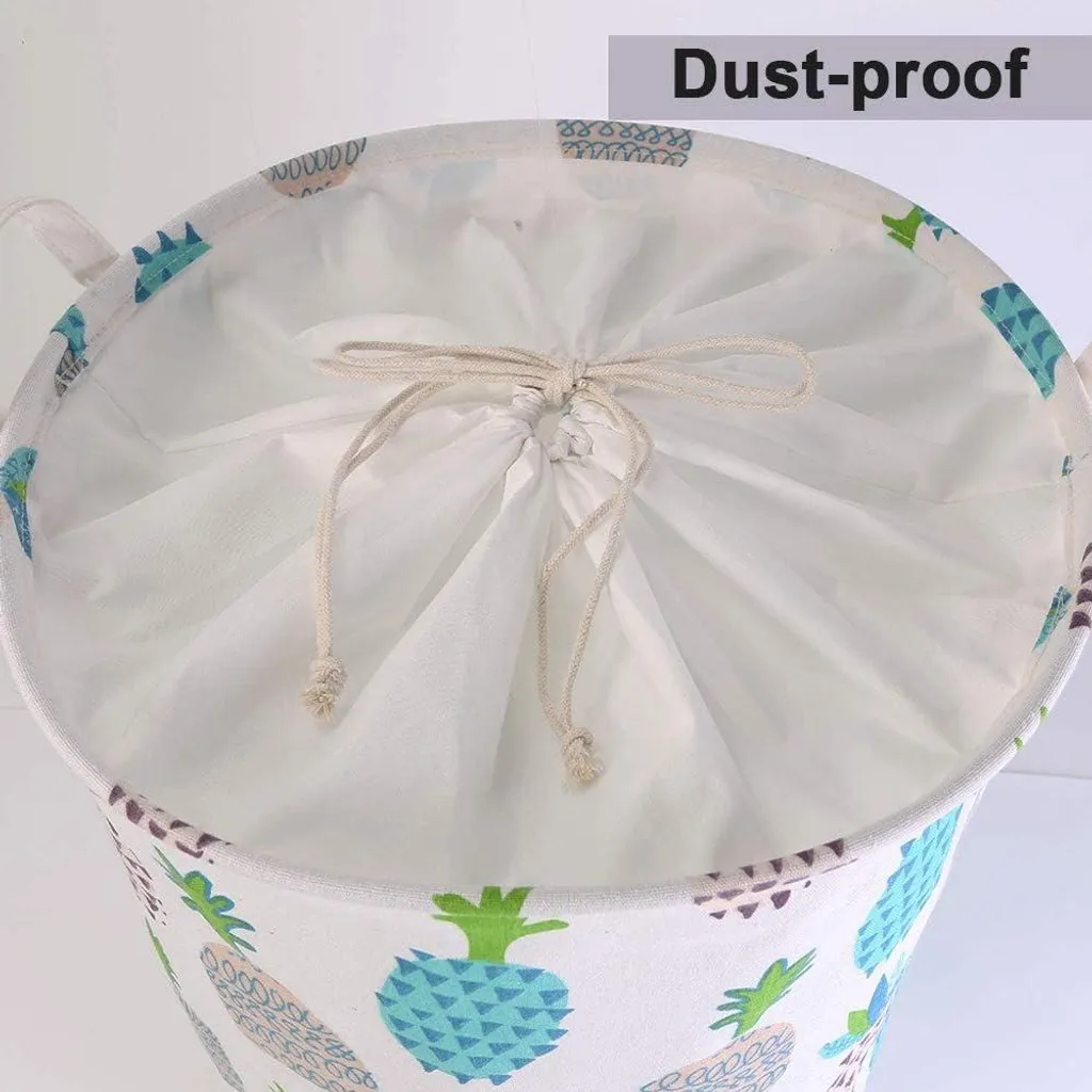 Panier à linge rond 45 cm en coton et lin pliable - Lot de 2 pièces