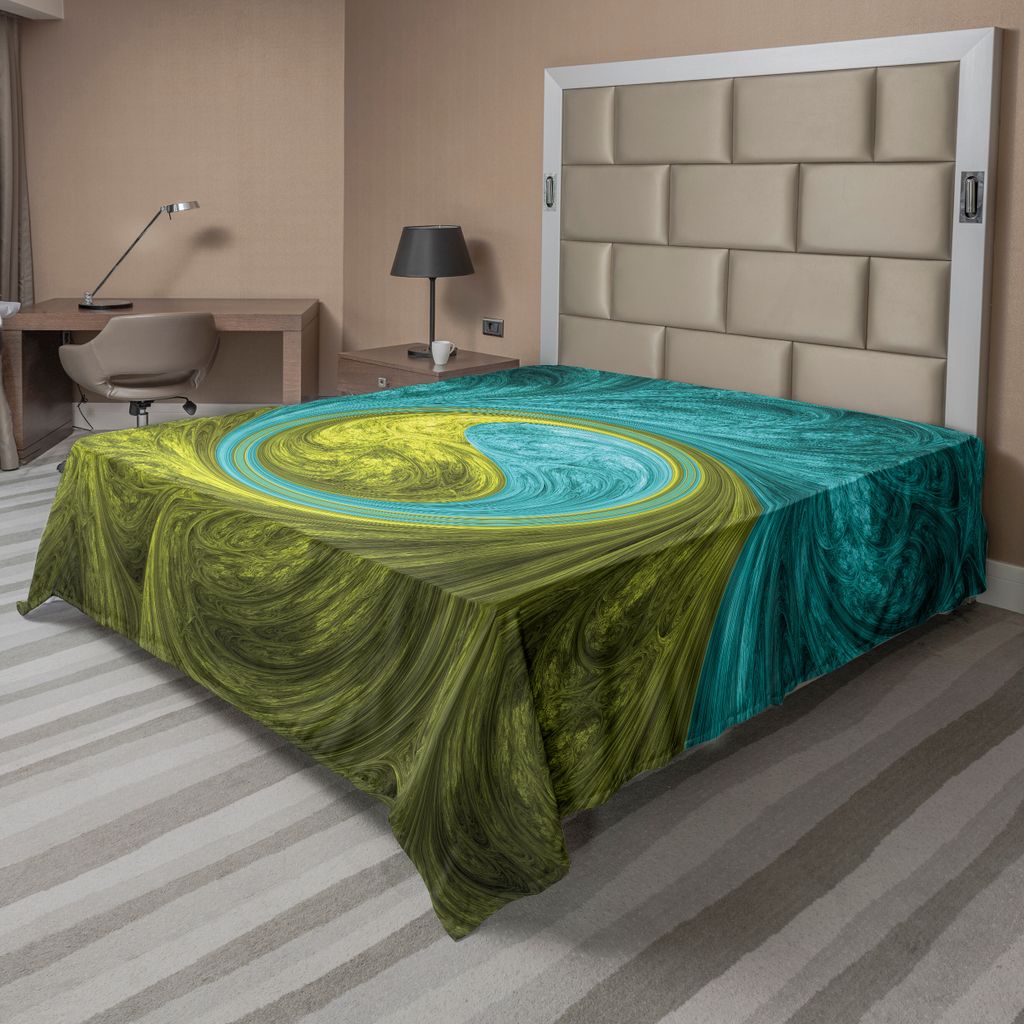 ABAKUHAUS Spiers Bettlaken, Zen Spiral Psychedelisch Ethnisch Marmorpapier Illustration, weiches bequemes oberes Bettlaken für ein dekoratives Bet...