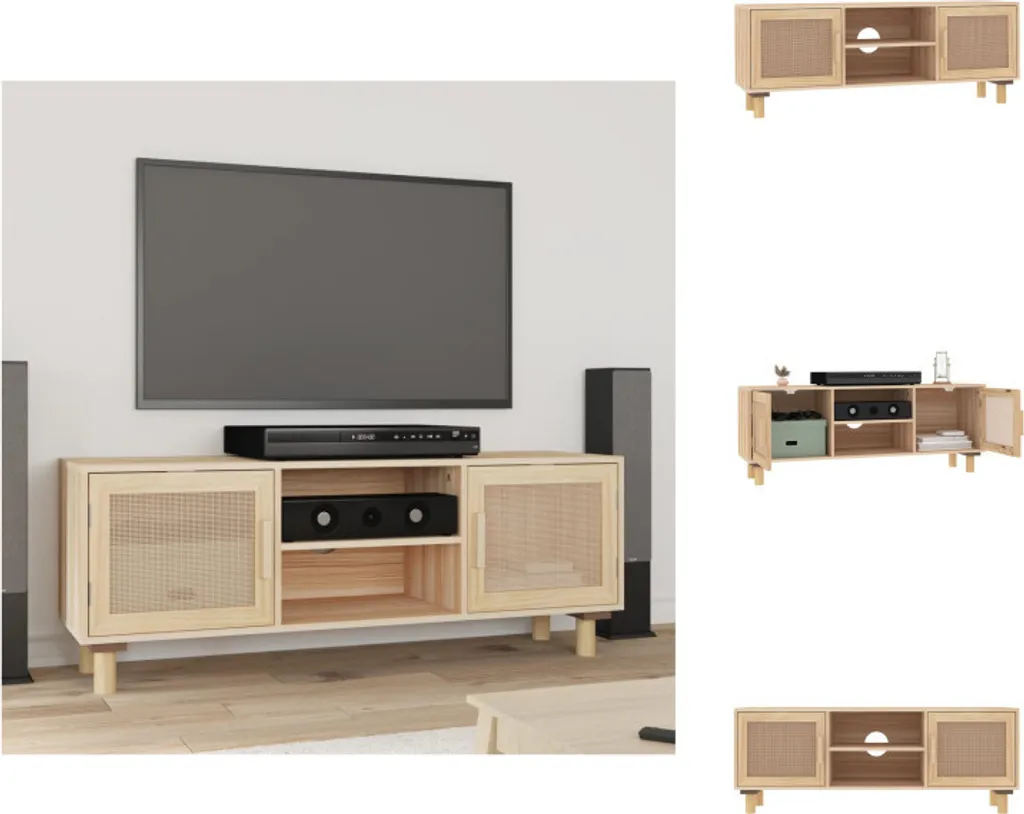 Mobile Porta TV 105 cm Marrone in Pino e Rattan vidaXL Moderno