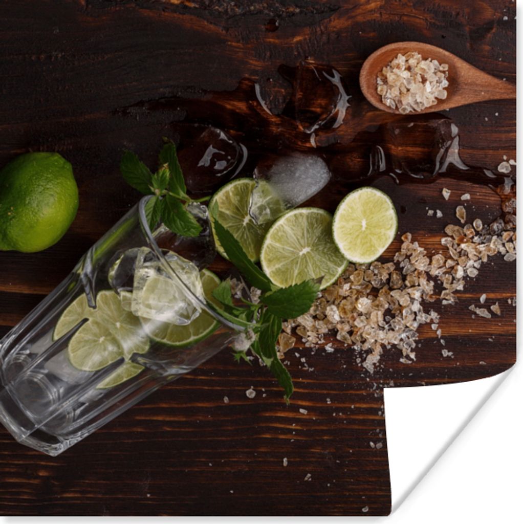 MuchoWow Poster Cocktail - Obst - Limette 75x75 cm - Wand Dekoration