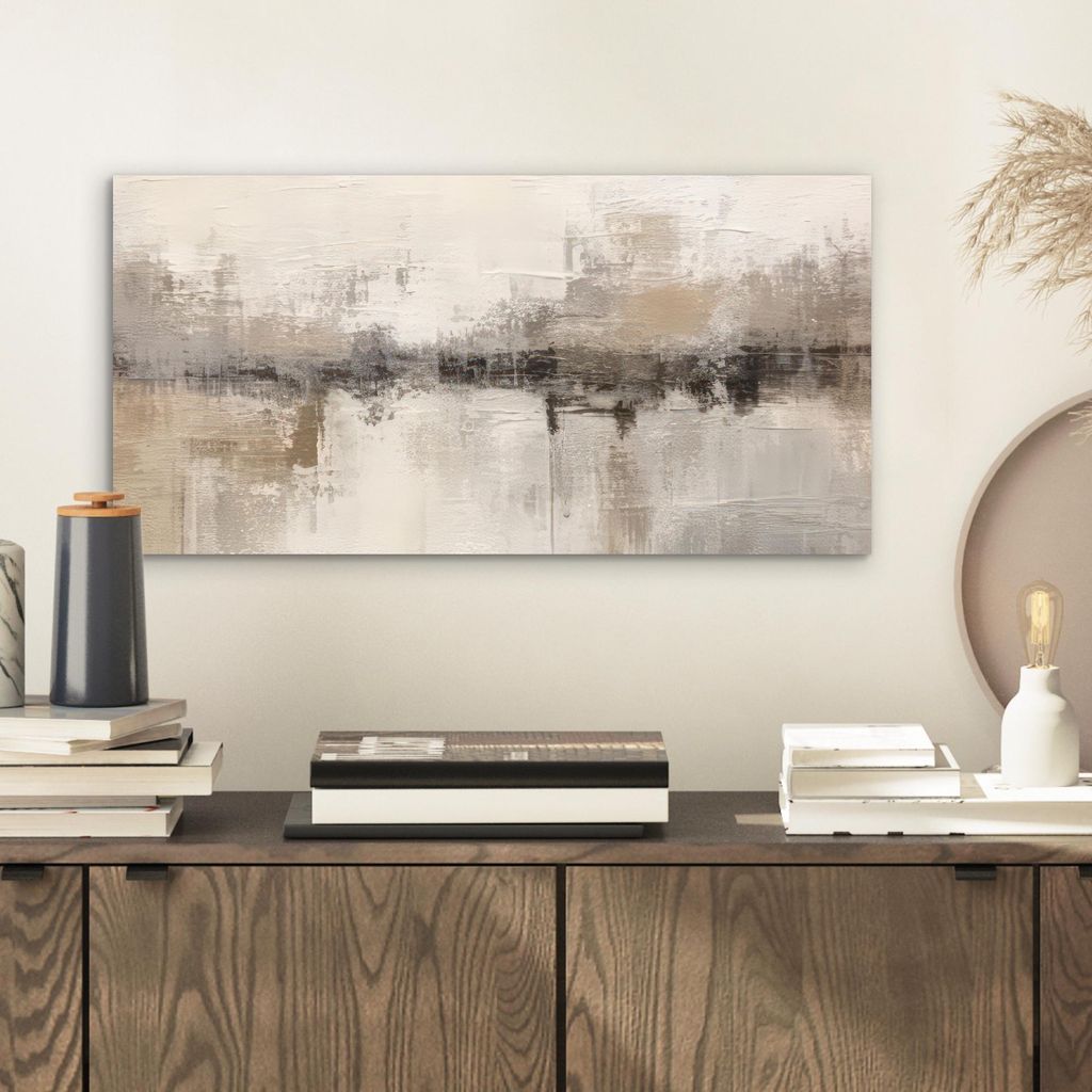 MuchoWow Wanddekoration Metall Metallbild Wandkunst 40x20 cm Moderne Kunst - Abstrakt - Beige MuchoWow Aluminium Gemälde - Bild - Aluminium