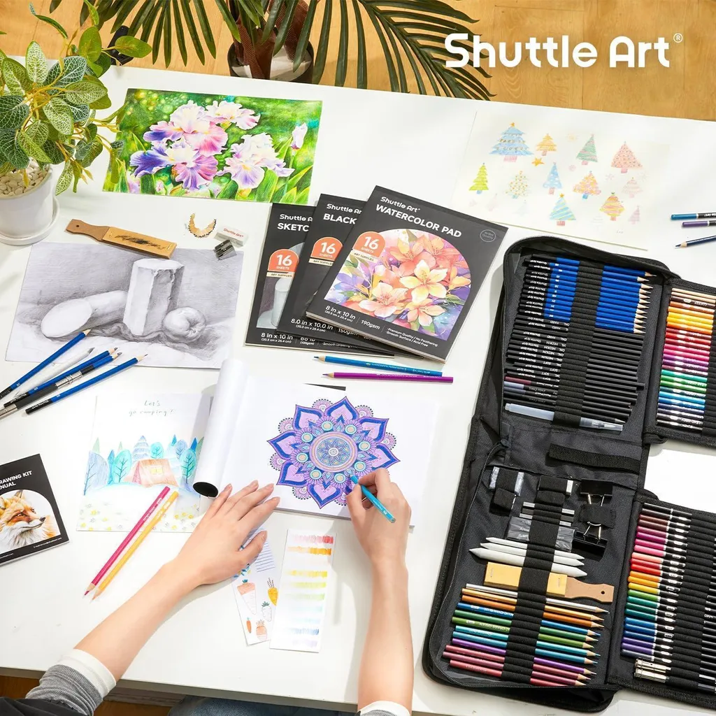 Coffret de dessin multi-techniques 116 pièces : graphite et aquarelle