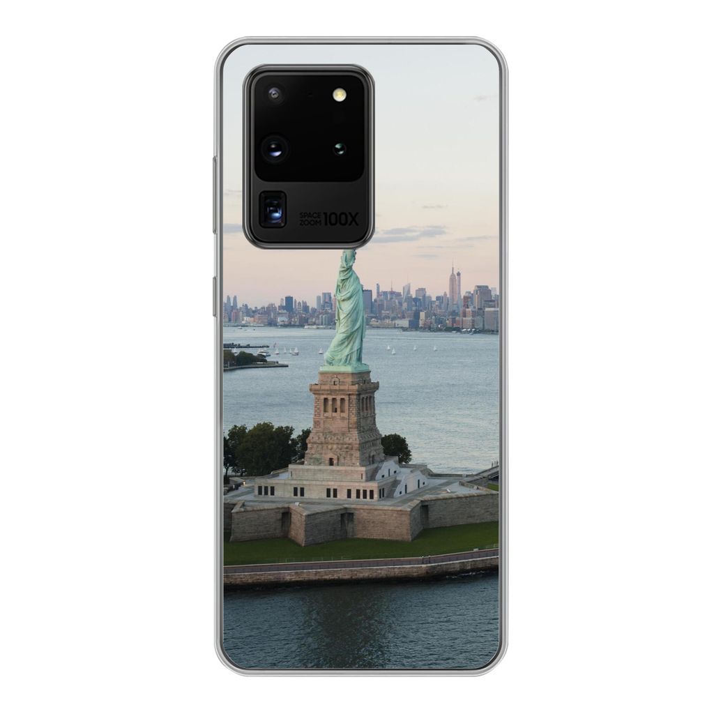 MuchoWow Handyhülle Schutzhülle Hülle für Samsung Galaxy S20 Ultra New York - Freiheitsstatue - Amerika Silikon Softcase Handy Hülle - Karte...