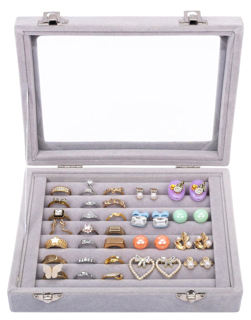 Kurtzy Jewelry Organizer Ring Storage Jewellery Box Grey, Obrázek produktu 