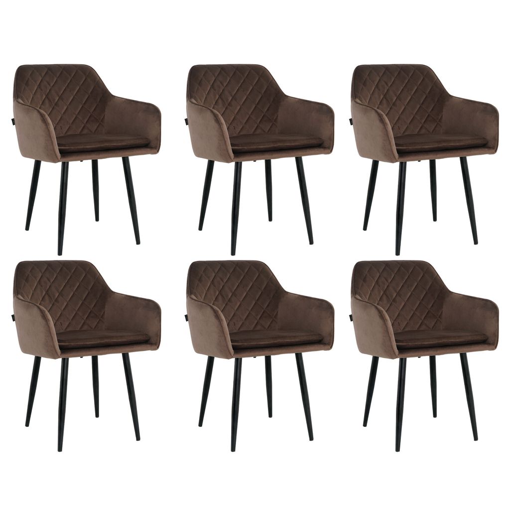 Lina Noble Esszimmerstühle, 6er Set, Samt, Braun - Küchenstuhl, Wohnzimmerstuhl, Design Stuhl mit Armlehnen - Samt Stühle Esszimmer mit schwar...