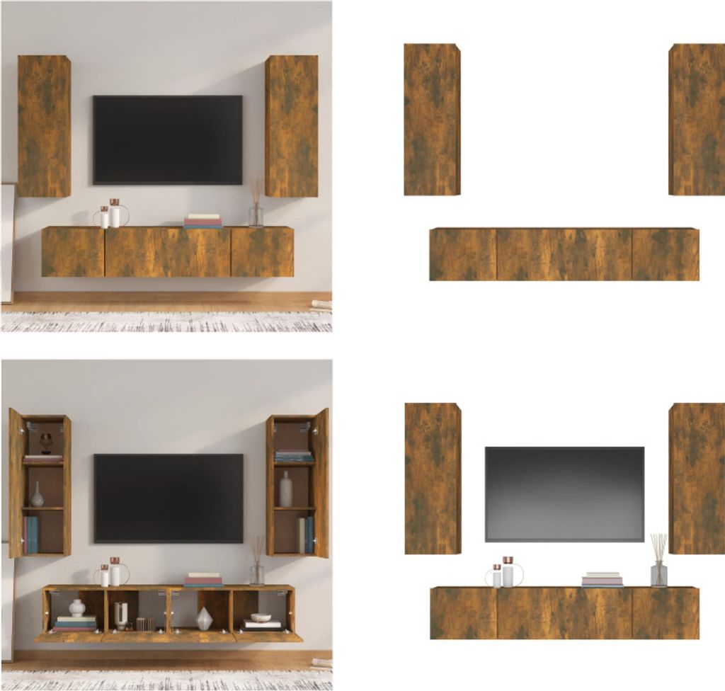 vidaXL 4 tlg. TV Schrank Set Räuchereiche Holzwerkstoff - TV-Schrank-Set - TV-Schrank-Sets - Wohnwand - Schrankwand