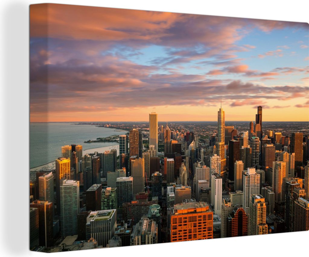 OneMillionCanvasses - Leinwandbilder - 150x100 cm, Skyline - Stadt - Wolken - Amerika, Wandbilder Kunstdruck Wanddekoration - Foto auf Leinwand -...