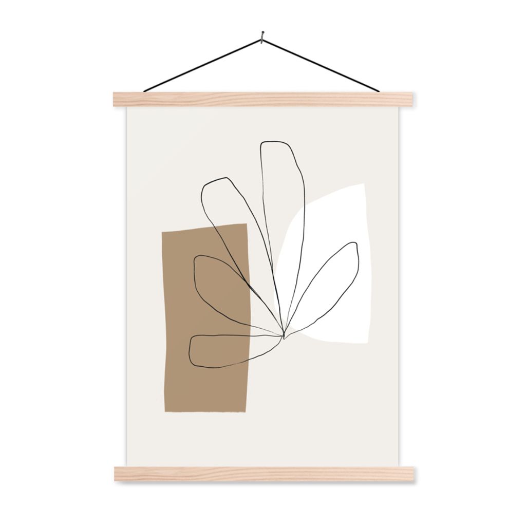 MuchoWow Textilposter Blumen - Minimalismus - Pastell 120x160 cm mit holzfarbenen Rahmen - Plakatkarton