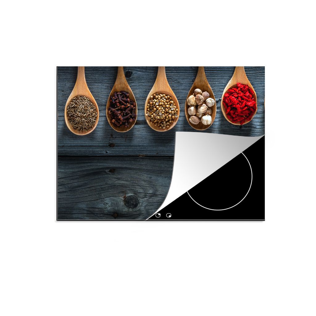 KitchenYeah Herdabdeckplatte Gewürze - Löffel - Holz - Küche - Gewürze - Industrie , 70x52cm, Küche Deko, Glaskeramikkochfeld Herdabdeckung,...