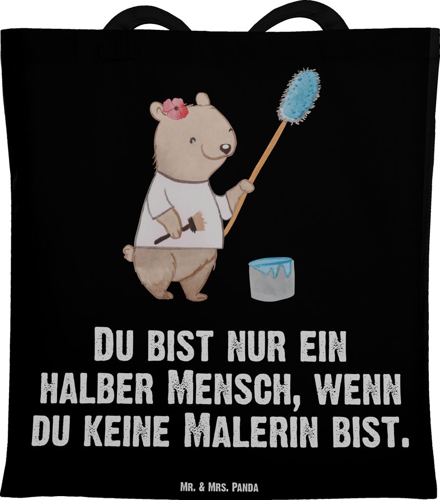 Mr. & Mrs. Panda Tote Bag Malerin Herz - Schwarz - Geschenk, Stoffbeutel, Tragetasche, Spruch, Maler, Laptoptasche, Witzig, Meisterprüfung, Tasche...
