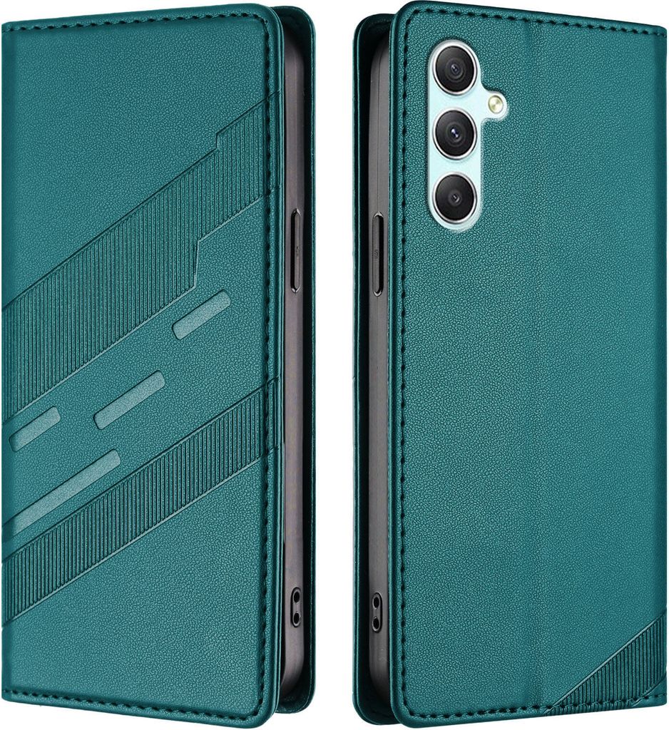 Hülle für Samsung Galaxy A34 5G, Kunstleder Brieftaschen Handyhülle mit Kartenfach und Standfunktion Grün