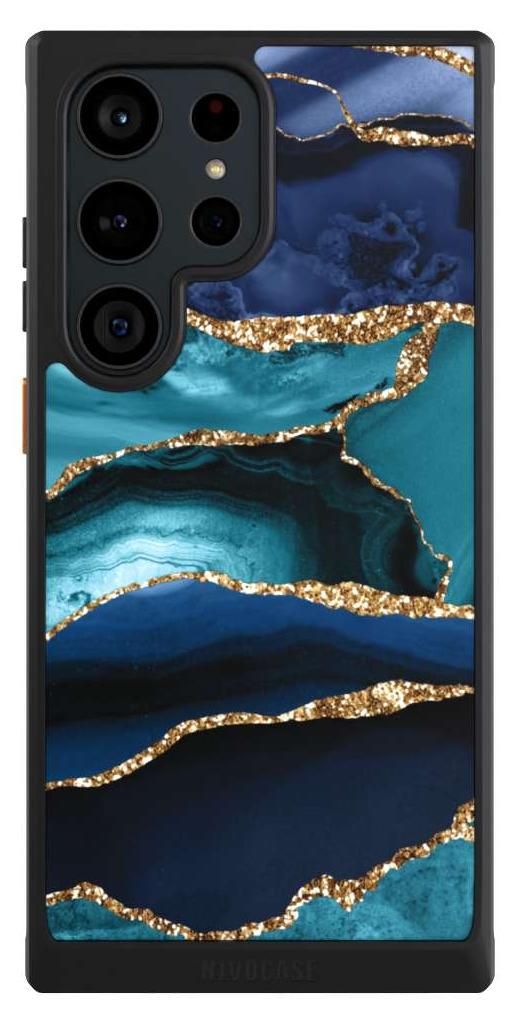 NIVOCASE Hülle für Samsung Galaxy S23 Ultra Handyhülle NIVOcore Case Schwarz Glitzer Look Marmor Trends