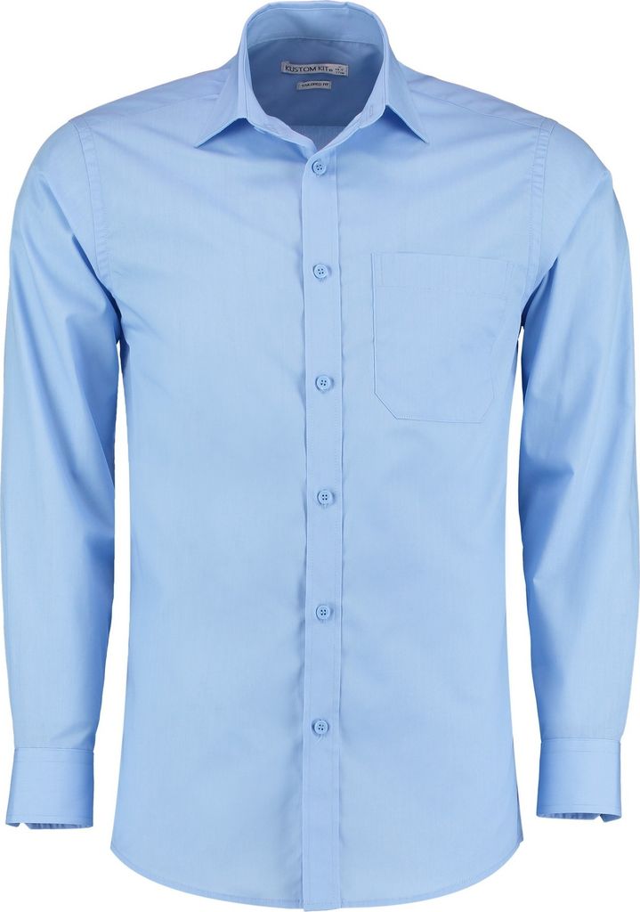 Kustom Kit Herren Langarm Poplin Shirt RW6092 (40) (Hellblau)