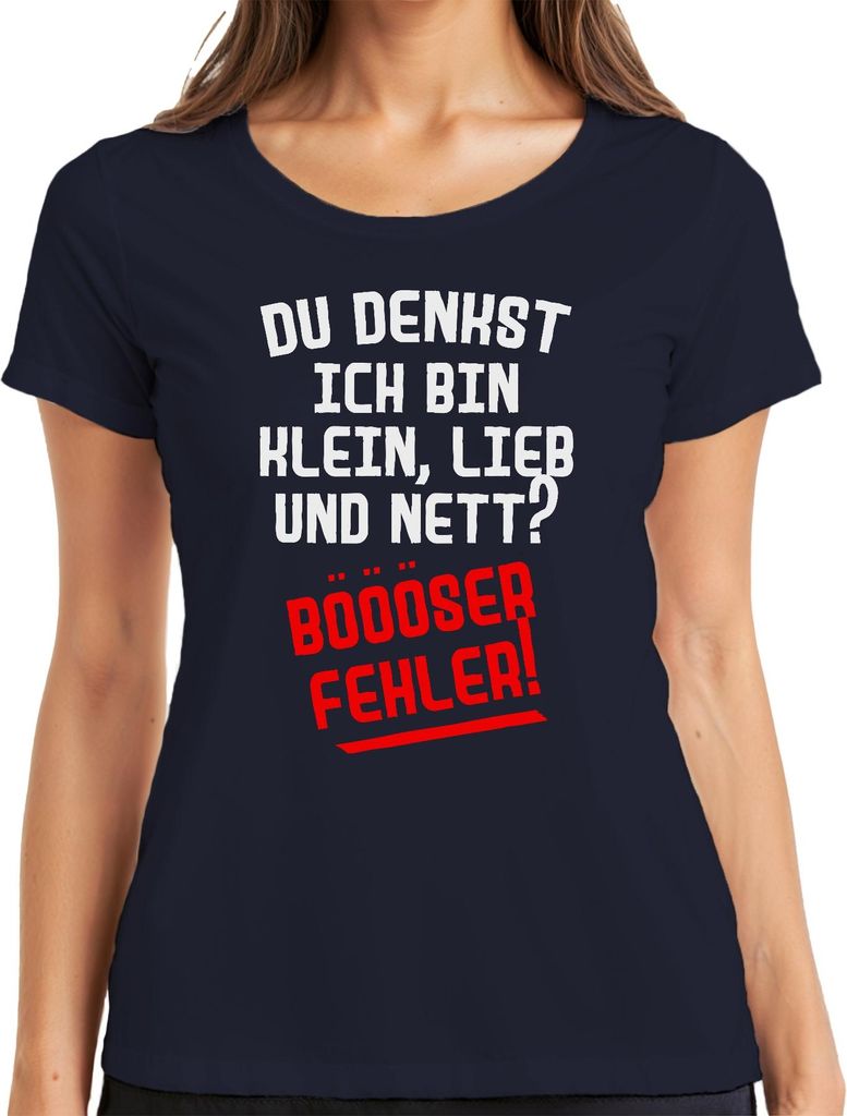 Klein lieb nett böser Fehler frecher sarkastischer Humor Spruch Damen T-Shirt, Navy, XXL