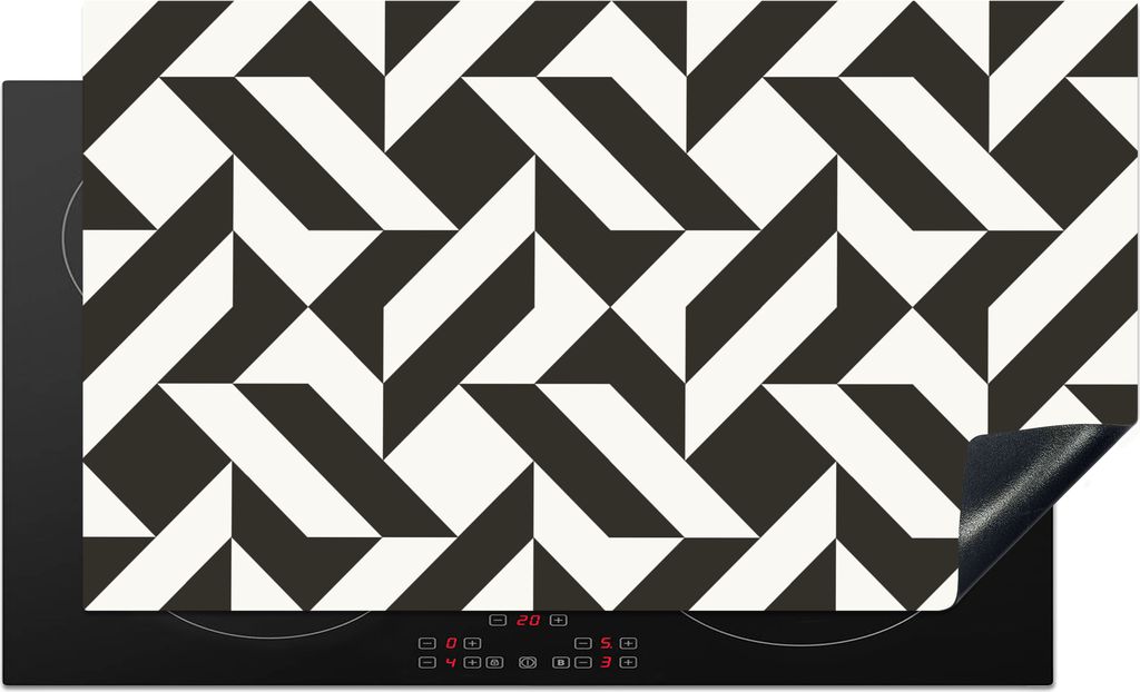 KitchenYeah Herdabdeckplatte Schwarz - Weiß - Geometrische Formen - Muster , 91x52cm, Küche Deko, Glaskeramikkochfeld Herdabdeckung, Abdeckplat...