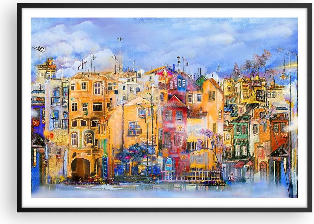 Gerahmtes Poster - Schwarzer Rahmen - Altstadt Mietshaus - 100x70 cm - Wand Bild - Wanddeko - Wandbilder - Kunstposter - Wandposter - Bilderrahmen ...