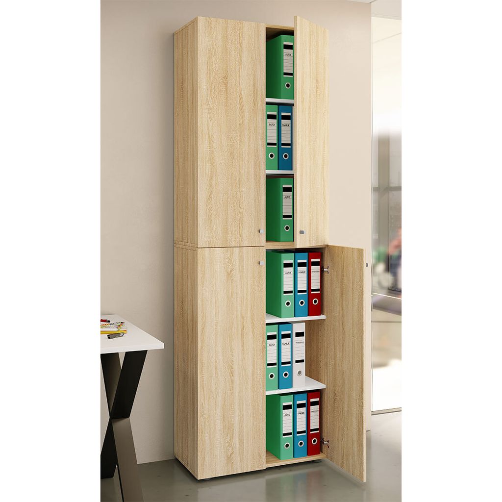 VCM Büroschrank mit 6 Fächern | moderner Aktenschrank mit Drehtüren | Maße ca. H. 220 x B. 70 x T. 40cm – Lona 6-Fach