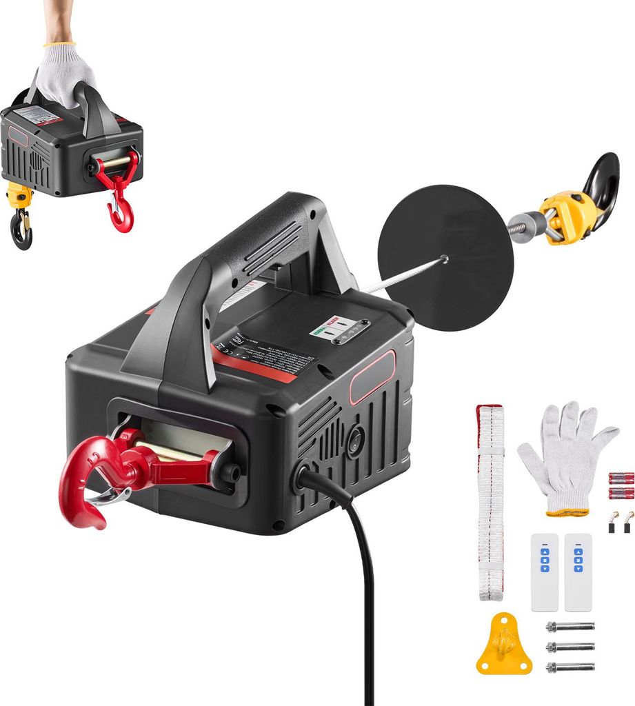 SucceBuy Elektrische Seilwinde mit 500 kg Tragkraft, 2-in-1 Elektro-Hebezug, 1500 W Leistung, 7,6 m Hubhöhe, 5 m/min Geschwindigkeit, ausgestattet...