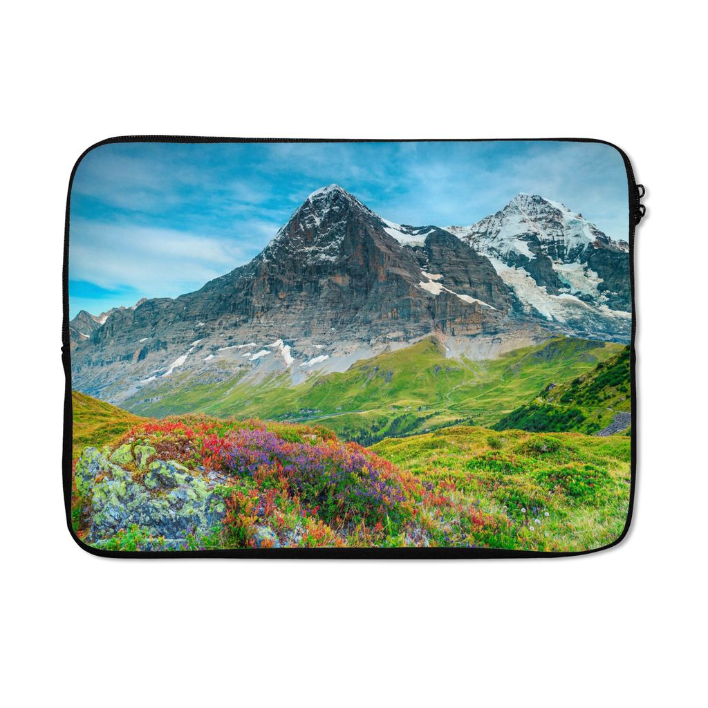 MuchoWow Laptop Hülle 14 ZollBlumen - Berge - Schnee - Landschaft Laptoptasche - Laptoptasche - Stoßsicher - Schutzhaube