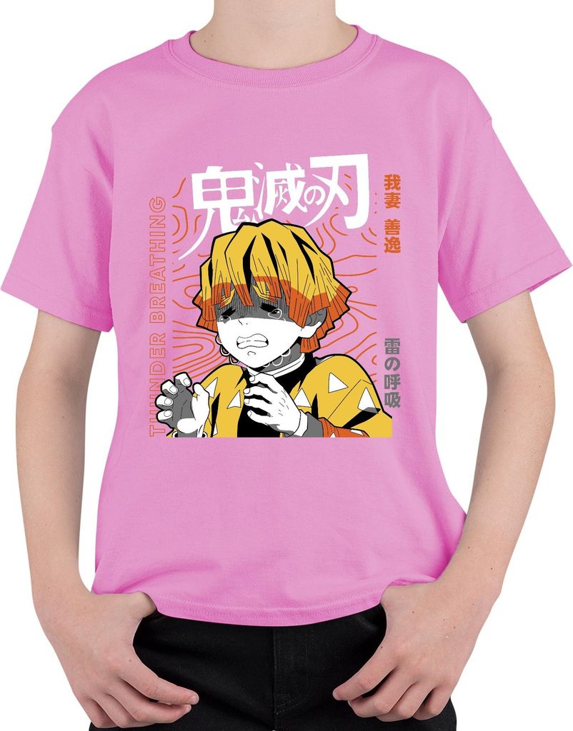 Zenitsu Demon Slayer Anime Manga weinend Blitz Geschenk Japan Y2K Streetwear Uni Kinder T-Shirt, Pink, 104