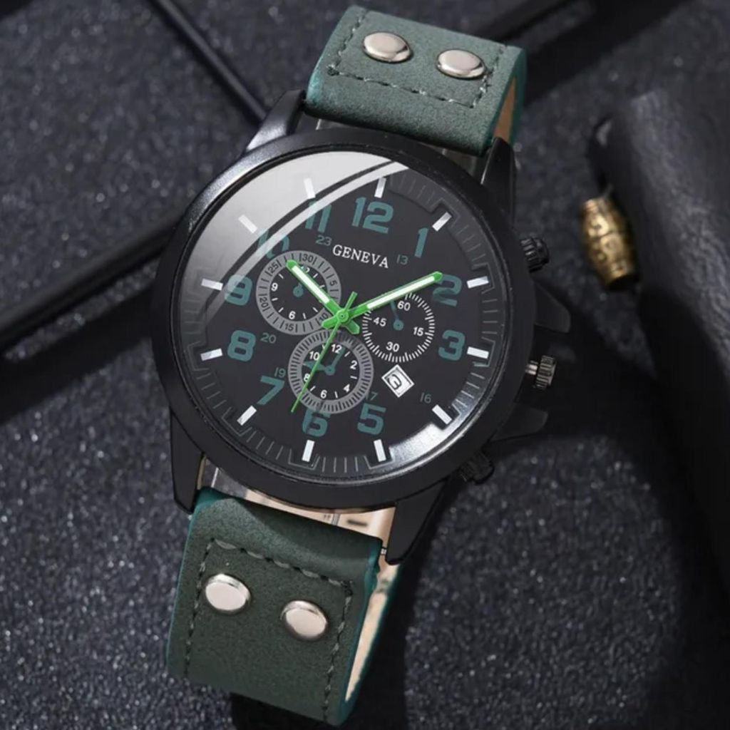 Uhr Albert - Robuste Herren Uhr in Grün mit Lederarmband KP33645