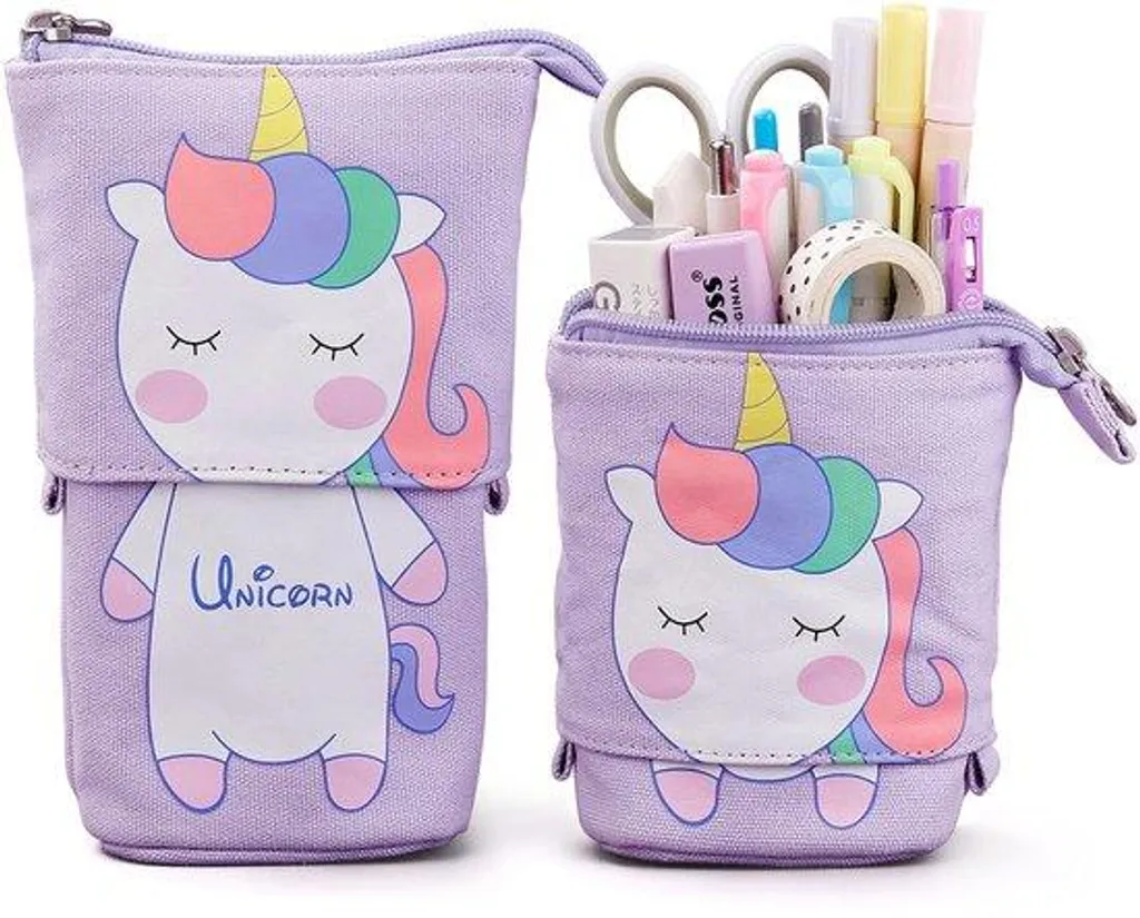 Cartable scolaire en toile violette 3-en-1 avec trousse et étui mobile