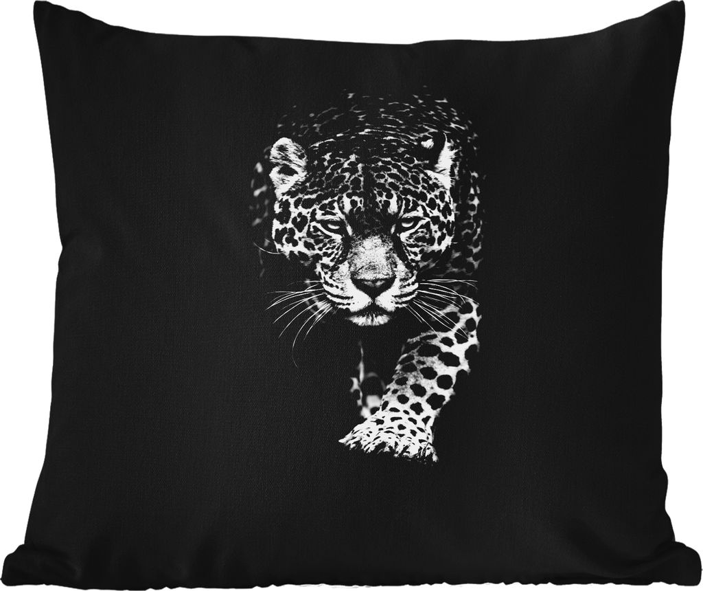 MuchoWow Outdoor Kissen - Tiere - Schwarz - Leopard - Weiß - Wild - 60x60 cm - Wetterfest - Lounge Kissen - Dekoration - Schlaf Kissen