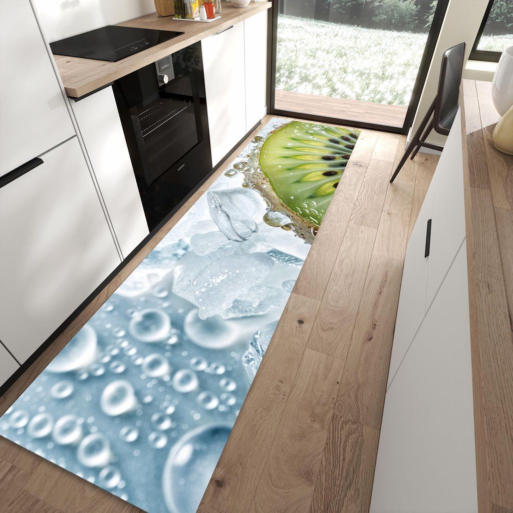 Küchenteppich 80x300cm rutschfest & abwischbar PVC Läufer - Kiwi im Eis