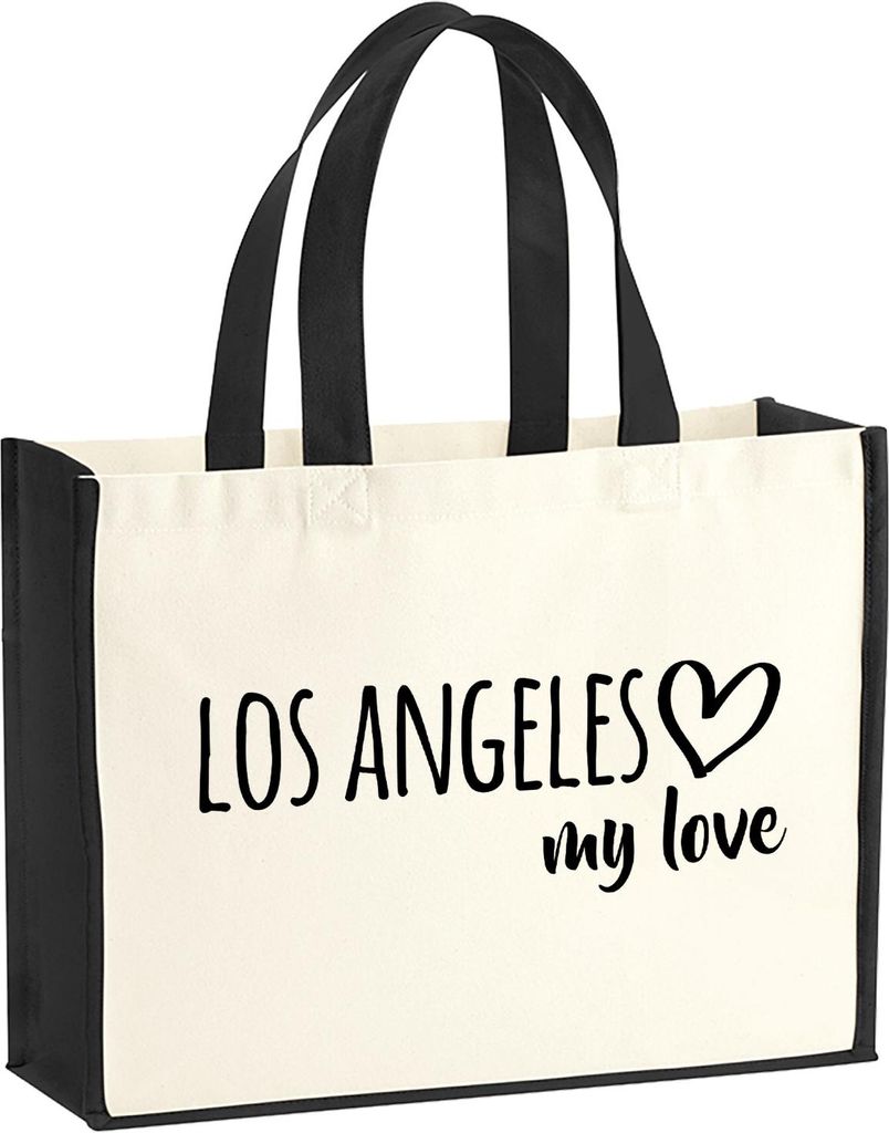 Huuraa Jutetasche Los Angeles my love 21 Liter Black Jute und Baumwolle Einkaufstasche Geschenkidee